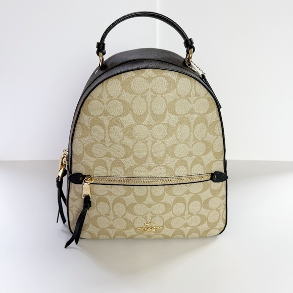 Coach Jordyn Backpack In Blocked Signature Canvas Gold Light Khaki Brown Multi - Picture 1 of 16